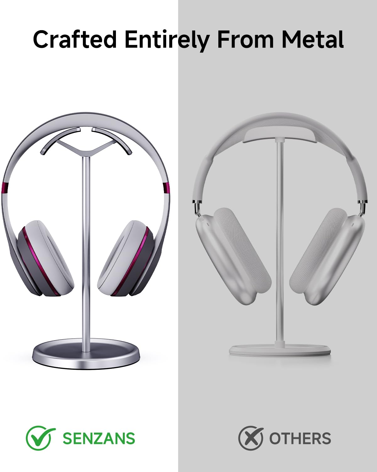 SENZANS Headphone Stand for Desk, Aluminum Metal Gaming Headset Holder Hanger with Supporting Rod & Base, Headphone Stand for AirPods Max, AirPods