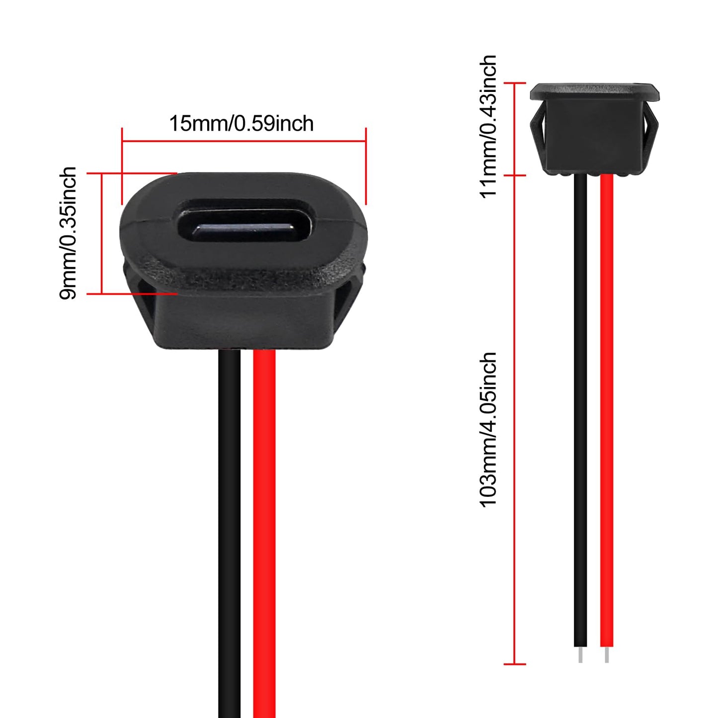 10PCS Type-C Female 2Pin USB Connector Type-C Waterproof with Female Socket Fast Charging Jack Charging Port USB-C Charger Plug Socket