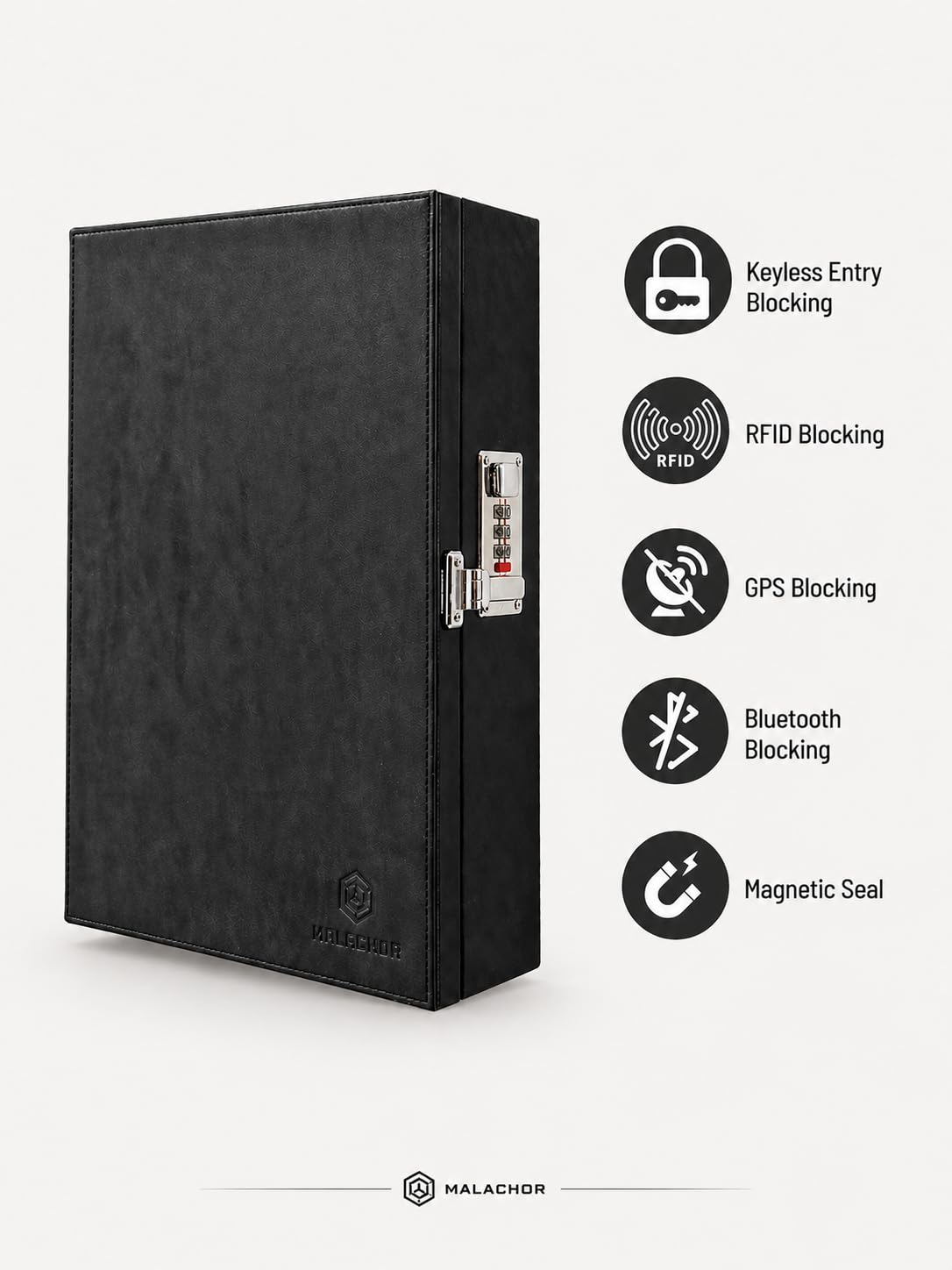 Faraday Key Box with Combination Lock (Black) - Wall Mounted Signal Blocking Box for Car Keys, RFID Cards & Fobs - Holds 6 Keys + 2 Card Sleeves From