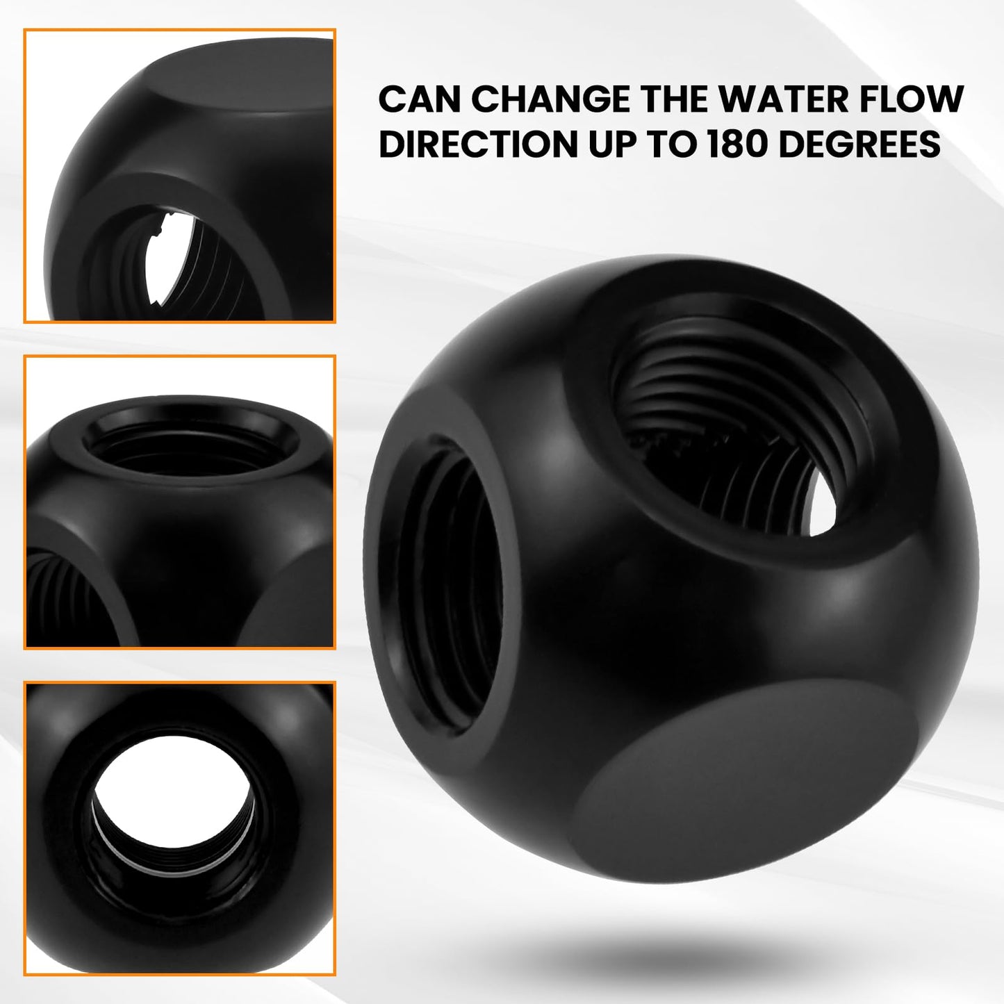MARRTEUM G1/4" 3-Way Ball Fittings Extender Connectors for Computer Water Cooling System, Black, 2 Pack