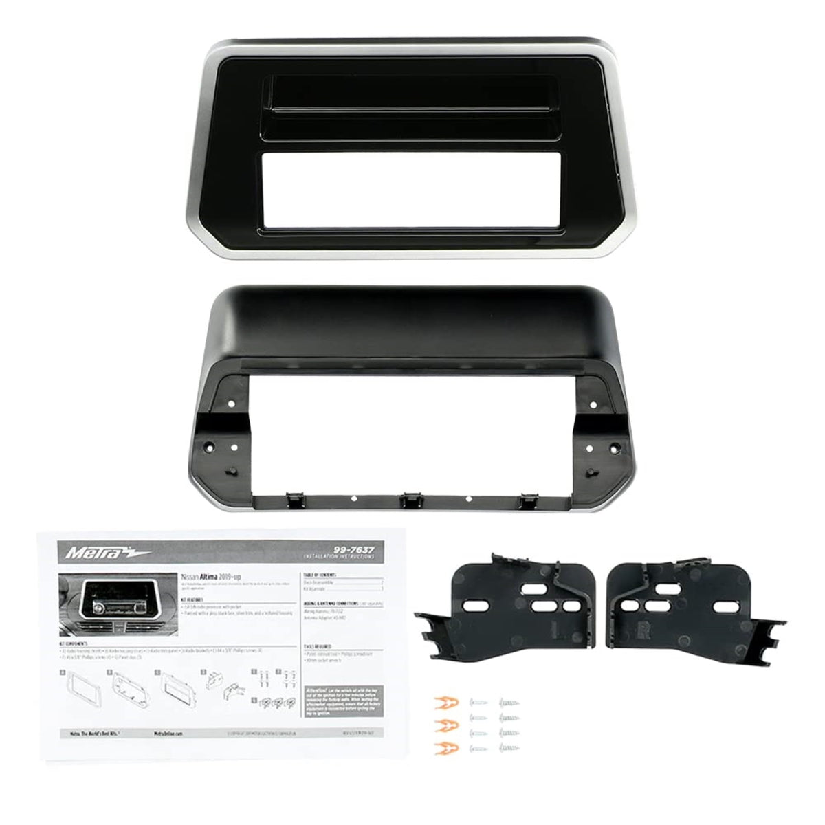 Metra Single-DIN Dash Kit for Nissan Altima 2019-Up, Black with Silver Trim