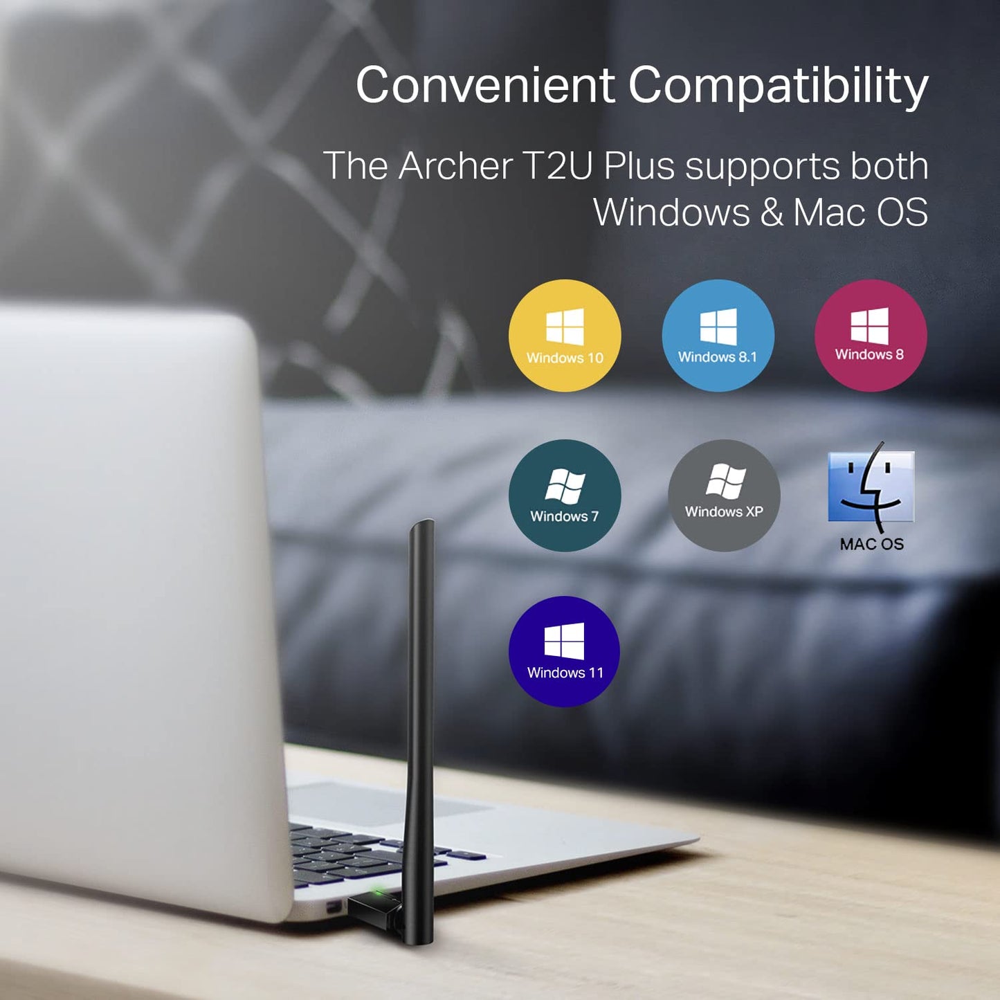 TP-Link AC600 USB WiFi Adapter for PC (Archer T2U Plus)- Wireless Network Adapter for Desktop with 2.4GHz, 5GHz High Gain Dual Band 5dBi Antenna