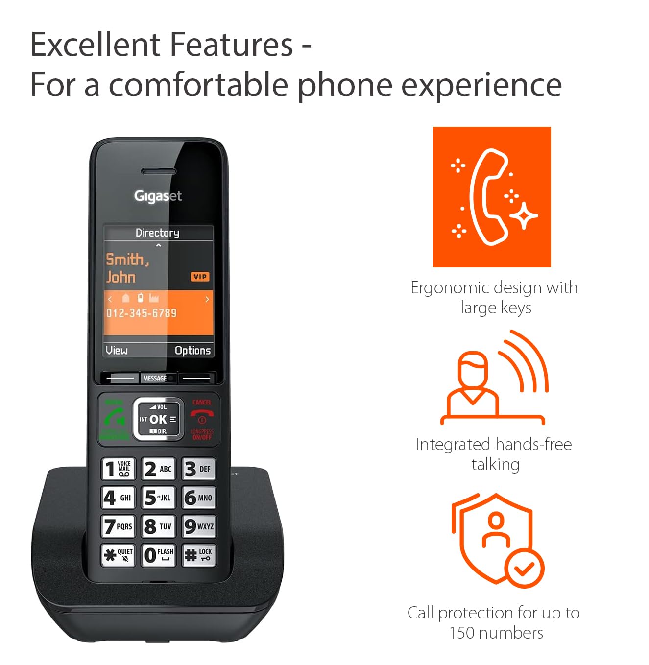 Gigaset Comfort 552 Duo - 2 Cordless Phones - Made in Germany - Elegant Design - Hands-Free Mode - Comfort Call Protection - Phone Book for 200
