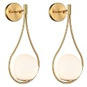 HOLKIRT Mid-Century Modern Wall Sconces Bathroom Globe Vanity Light Fixture Brass Set of 2 Wall Lights for Bedroom, Living Room, Hallway