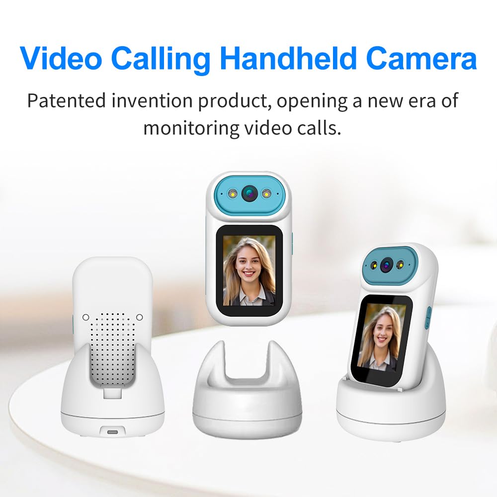 Video Calling Handheld Security Camera Indoor,Nanny Camera Baby Camera Pet Camera,2-Way Video Call 350°Pan Cameras for Home Security,Move