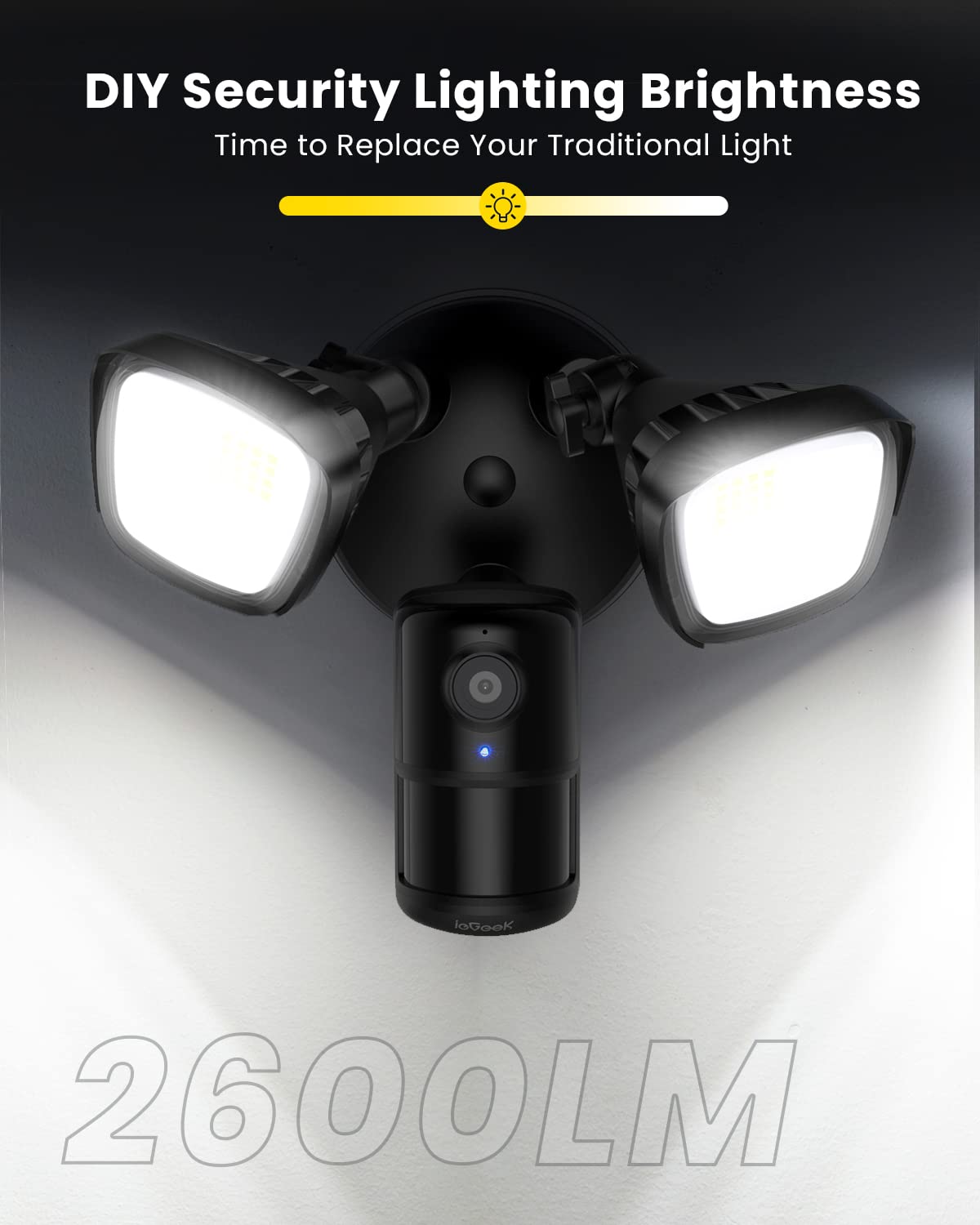 ieGeek Floodlight Camera Outdoor, 2K Wired Home Smart Security Cameras, 2.4G WiFi Flood Light Camera with Motion Sensor, Wiring 2600 Lumens Cam, Color