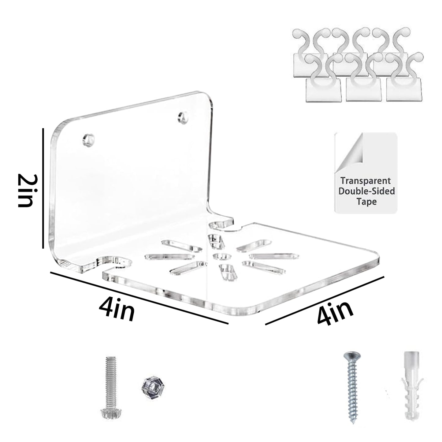 3PCS Acrylic Transparent Floating Wall Bracket, Suitable for Safety Cameras, Speakers, Baby Monitors, Dual-use for Drilling and pasting, with Cable