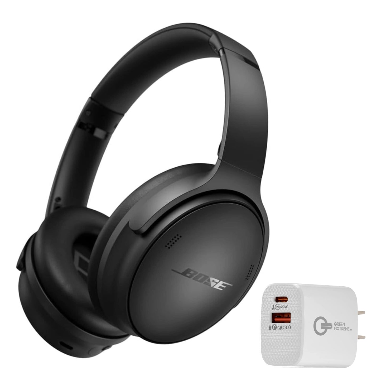 Bose QuietComfort Bluetooth Headphones, Wireless Headphones with Active Over Ear Noise Cancelling and Mic, + Green Extreme 20W 2-Port Wall Charger…