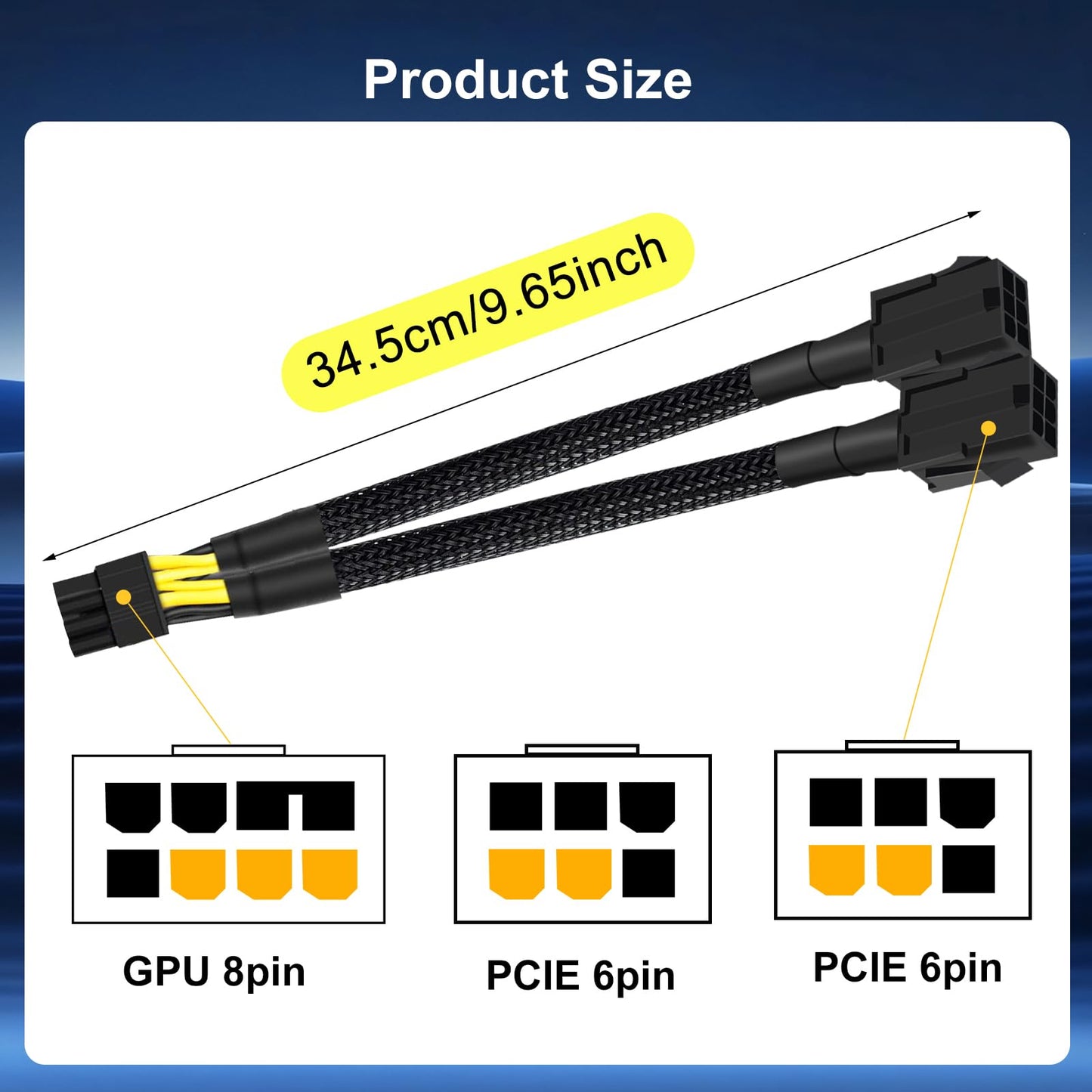 YSIUENG 2-Pack 6 Pin to 8 Pin GPU Adapter, Dual 6 Pin Female to 8 Pin Male GPU Power Sleeved Cable for GPUs - 9.5Inches(24cm)