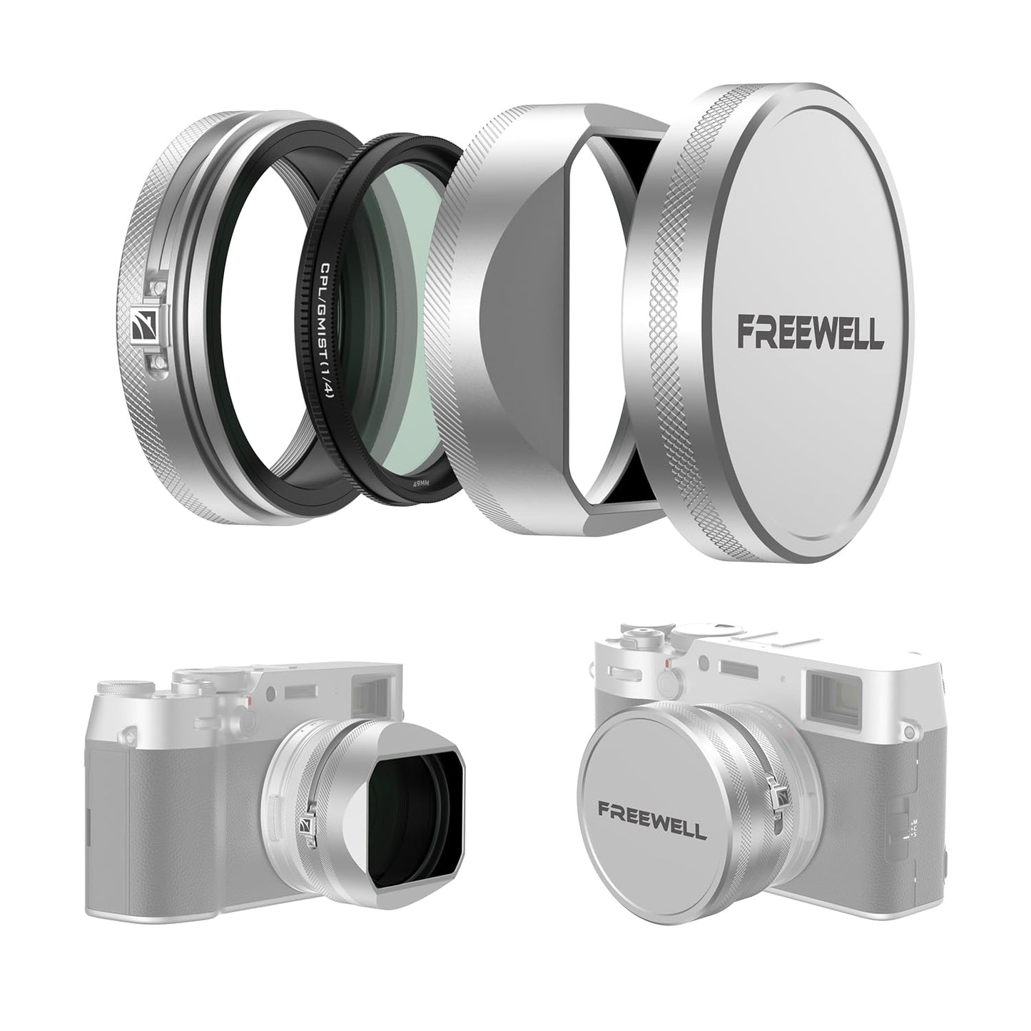 Freewell CPL/Black Diffusion Mist (1/4) Filter Kit with Lens Hood for Fuji X100 Series (X100VI, X100V, X100T, X100F, X100S,X100) (Silver)