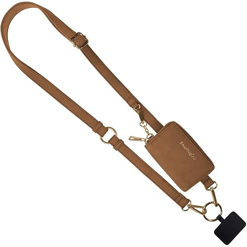 Save the Girls Clip and Go Brushed Vegan Phone Lanyard (Brown) - Crossbody Phone Case with Pouch, Adjustable and Removable Shoulder Strap and Wristlet