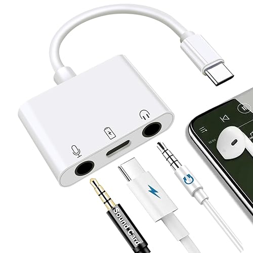 USB C to Microphone Adapter for Live-Streaming Type C to Microphone & 3.5mm Headphone Adapter with Charging Port USB C Audio & MIC Splitter Compatible