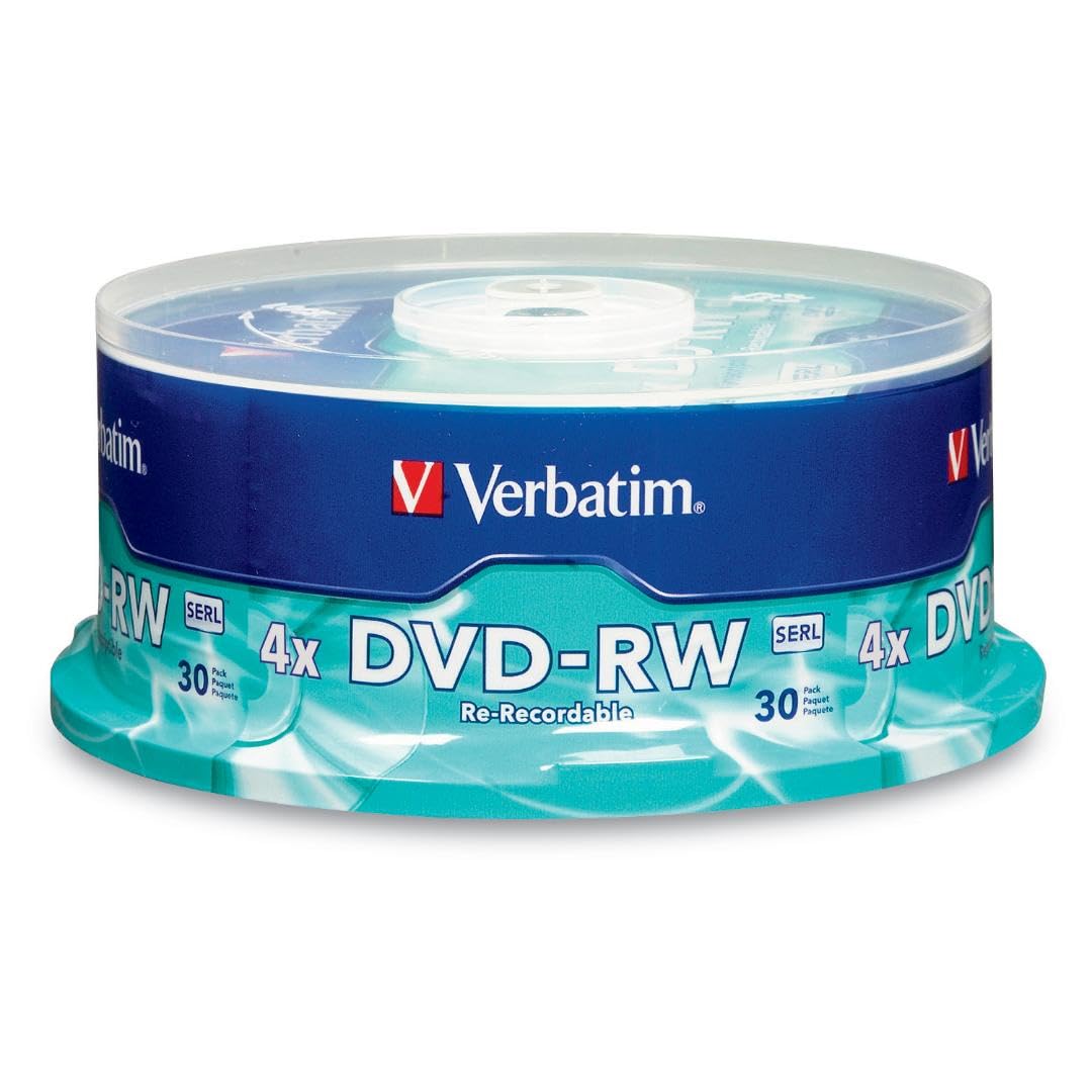 Verbatim DVD-RW 4.7GB 4X Rewritable Discs, Branded, 30 Pack Spindle