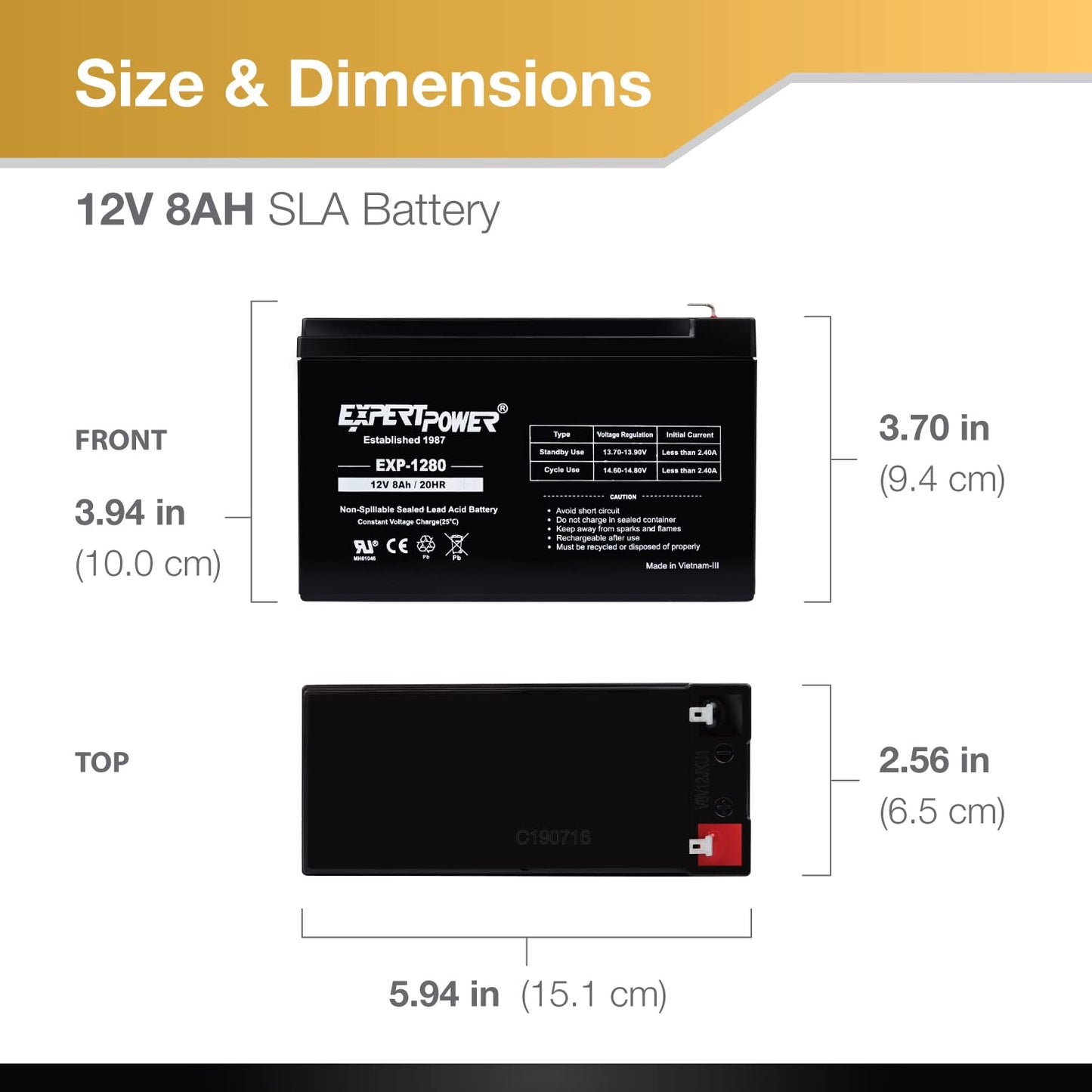 ExpertPower EXP1280-12V 8AH SLA AGM Rechargeable 12V Battery for Ride on Toys, APC Backup UPS Battery Replacement, 12 Volt Batteries for Alarm…