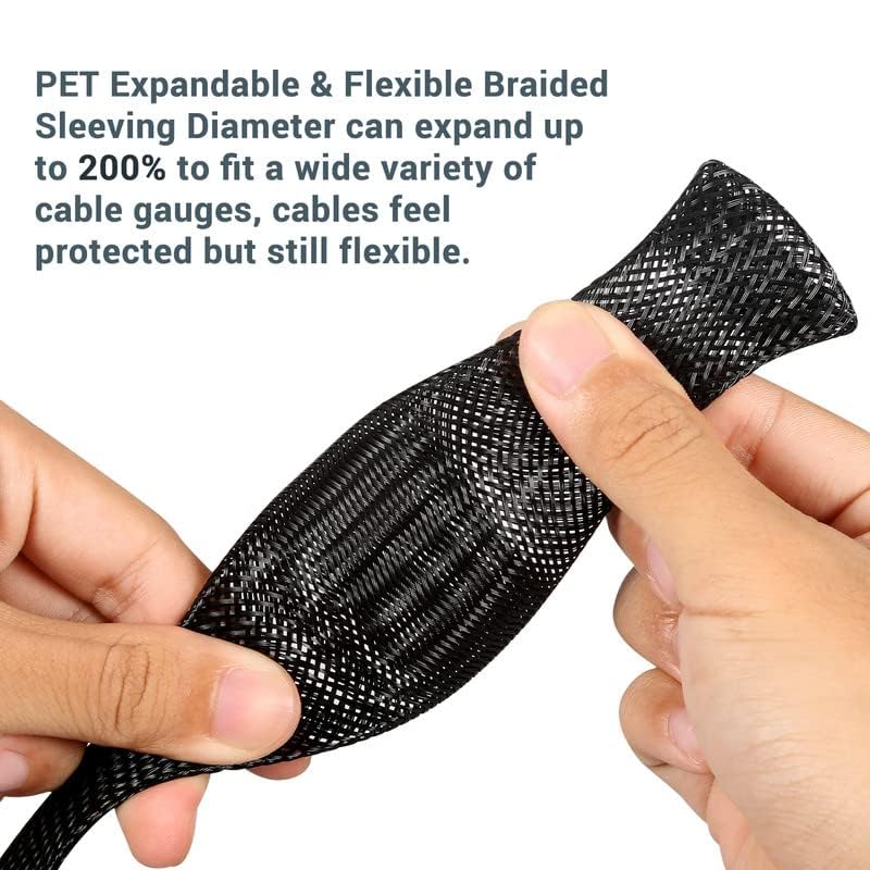 Aibole 25ft-1/2 inch PET Expandable Braided Cable Sleeve Wire Loom, Wire Sleeving for Home Device Cable Automotive Engine Bay - Black