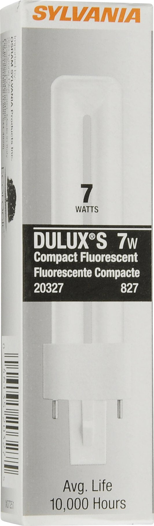 Osram Sylvania 20327 CF7DS/827/ECO DULUX 7W single compact fluorescent lamp with 2-pin base, 2700K color temperature, 82 CRI, ECOLOGIC for use on
