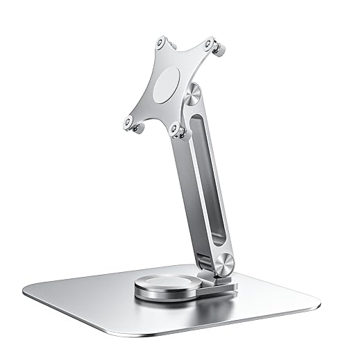 JUNEBOX 75x75mm VESA Monitor Mount Stand, M4 Anti-Loss Screws, Aluminum Alloy Base, Fits 7"-18" Small Portable Monitors, Silver Foldable Lay Flat