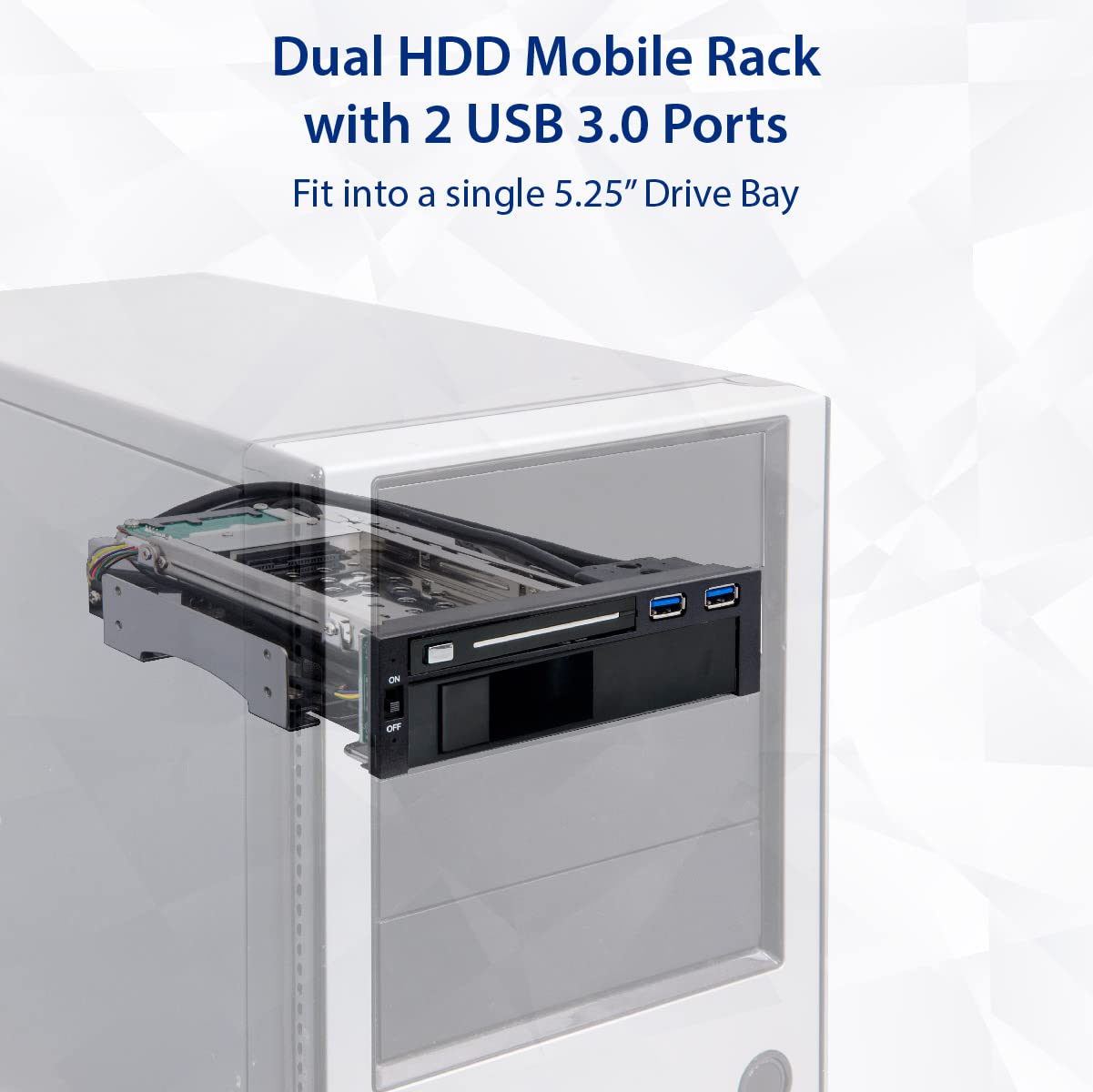Syba SY-MRA55006 5.25" Bay Tray Less Mobile Rack for 3.5" and 2.5" Sata III HDD with Extra 2 Port USB 3.0, Black/White