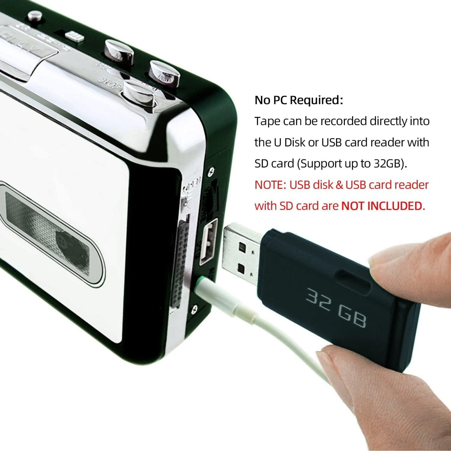 Reshow Portable Cassette Tape Player, Best Overall Standalone USB to MP3 Converter, Audio Cassette to Digital Converter Automatically Divides -Silver