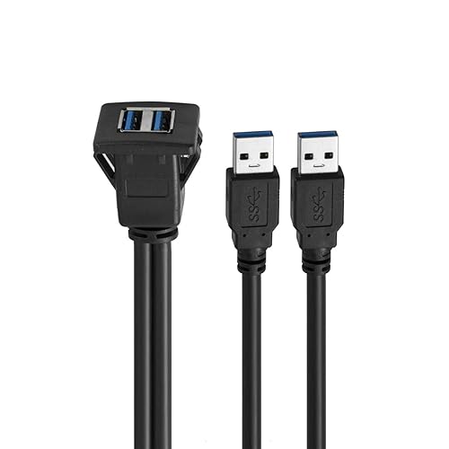 LBSC Dual USB3.0 Square Flush Mount - 1M 3ft USB 3.0 Extension Mount, Dash ?Flush ?Panel Mount Cable, for Car, Boat, Motorcycle (3ft)