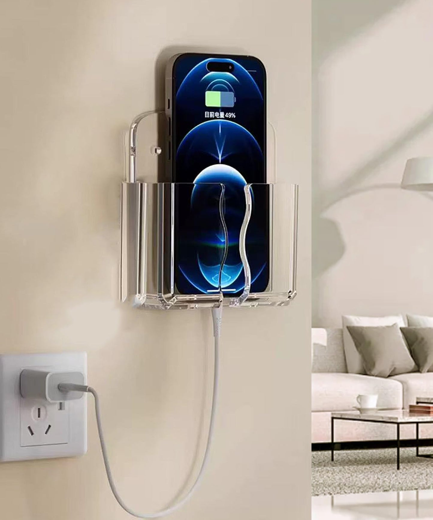 azings Acrylic Cell Phone Wall Mount Holder with Transparent Adhesive, 3 Modes (Clear)