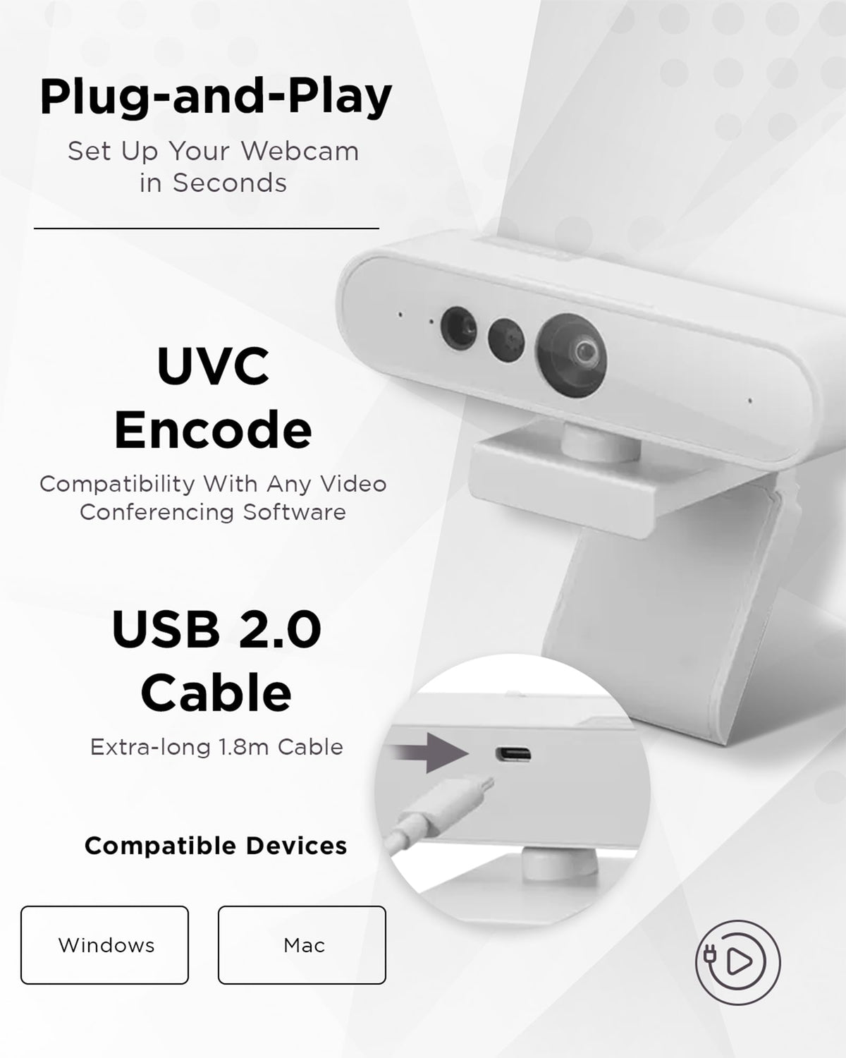 Lenovo HD 1080p Webcam (510 FHD) - Monitor Camera with 4X Digital Zoom, 95° Wide Angle, 360° Rotation Pan & Tilt - Desktop Cam with Dual Microphones