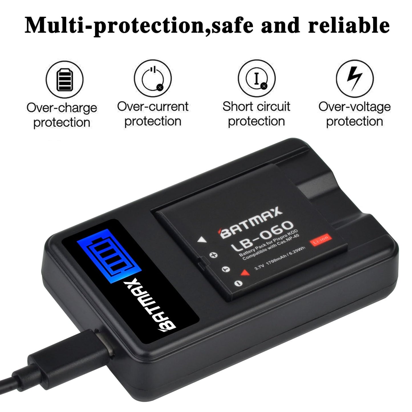 Batmax 3X NP-40 LB-060 Battery + Quick LCD Charger for Casio NP-40 Kodak LB-060,GE GB-60 Exilim EX-Z400, Exilim EX-FC100, Exilim EX-FC100WE, Exilim