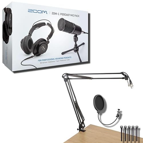 Zoom ZDM-1 Podcast Mic Pack with GFWMICBCBM1000 Microphone Boom Arm and Microphone Pop Filter