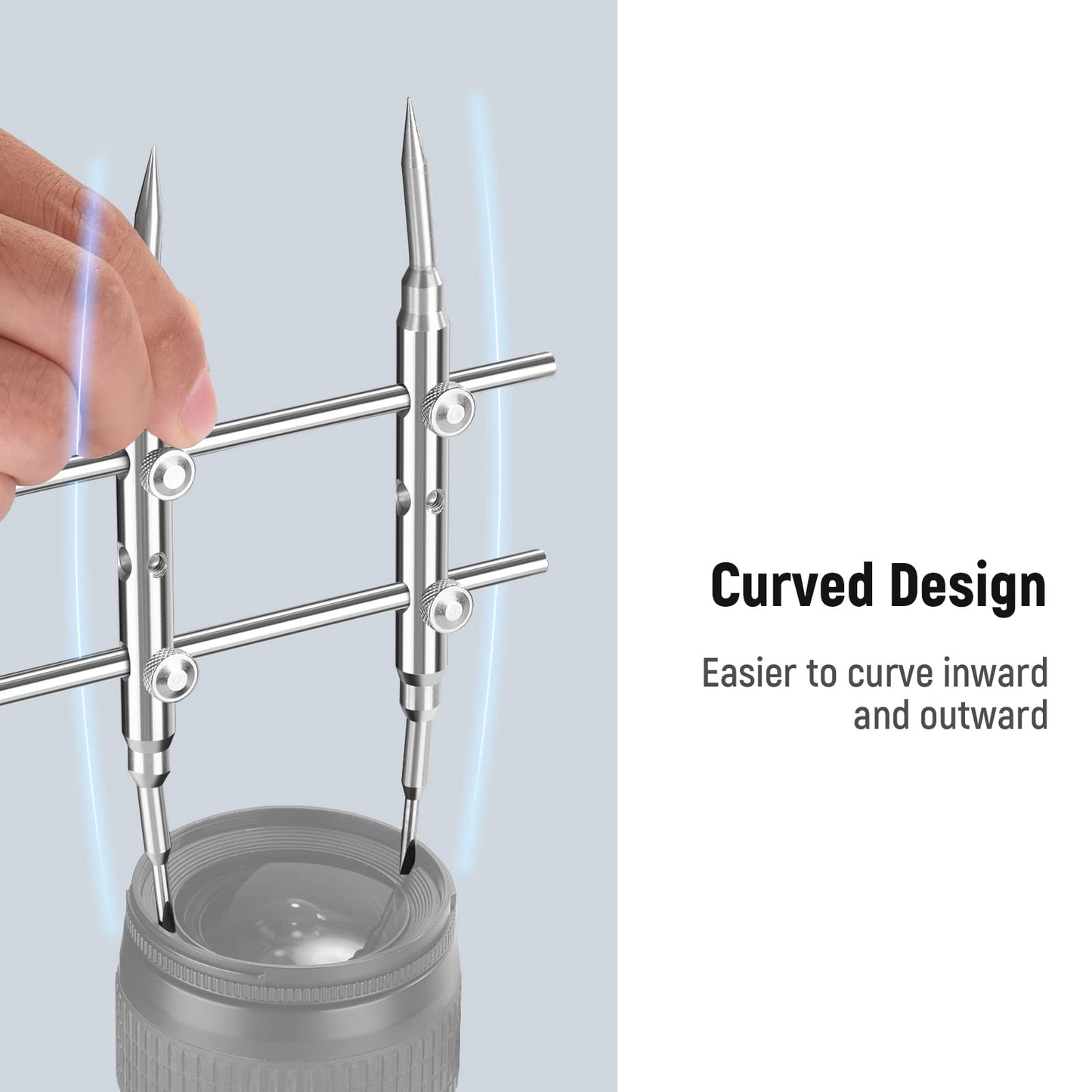 NEEWER Stainless Steel Lens Spanner Wrench, Professional Curved Double Sided Pointy/Flat Tips Lens Removal Tool with Four Screws, Lens Repairing