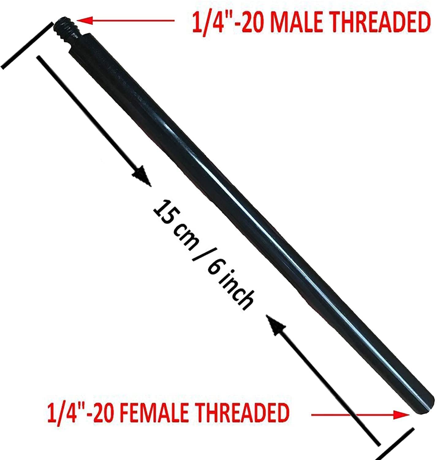 AUXPhome Metal Tripod Extender Tube - 6" Extension Rod with 1/4"-20 Female & Male Threads for DSLR, SLR, Action Cameras & More - Black