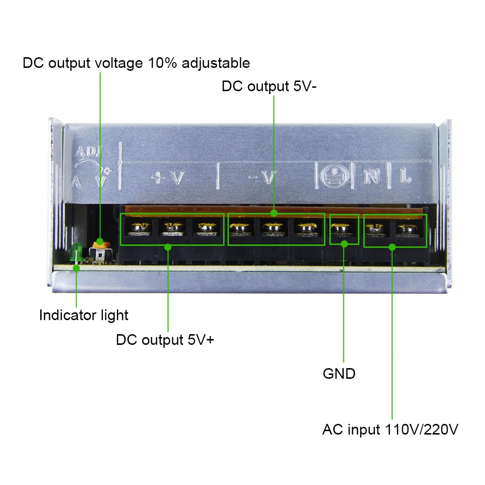 ALITOVE 5V 60A 300W Power Supply Transformer Adapter Converter AC110V/220V to DC 5V 60amp LED Driver for WS2812B WS2811 WS2801 APA102 LED Strip Pixel…