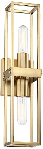 Possini Euro Design Fabrian Modern Wall Sconce Lighting Warm Brass Hardwired 18 3/4" High 2-Light Fixture Rectangular Open Frame for Bedroom Bathroom