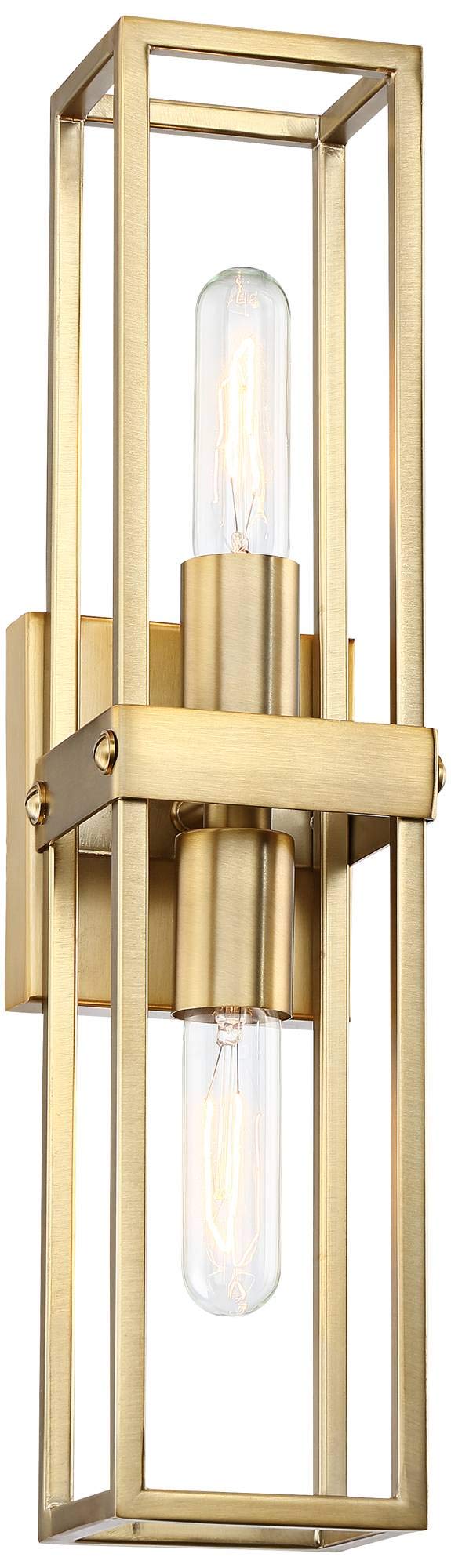 Possini Euro Design Fabrian Modern Wall Sconce Lighting Warm Brass Hardwired 18 3/4" High 2-Light Fixture Rectangular Open Frame for Bedroom Bathroom