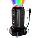 Power Strip Tower 15 Outlets 6 USB Ports, Surge Protector with Colorful Led Light & USB Fast Charge,Desktop Charging Station with 6.5ft Heavy Duty