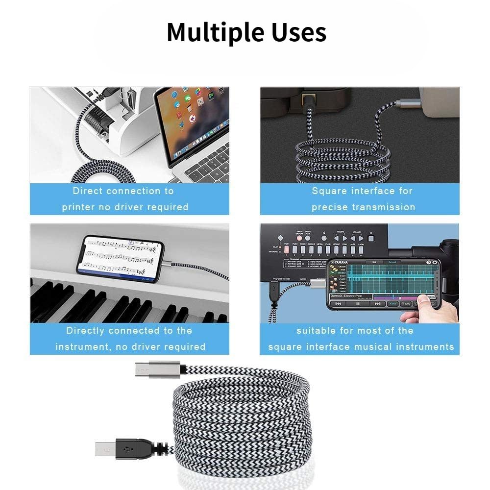 MOSWAG USB B to USB C Printer Cable 6.6FT, Nylon Braided USB B to C Cord for MacBook Pro, HP, Epson, Canon, Brother, Lexmark, Xerox Printers