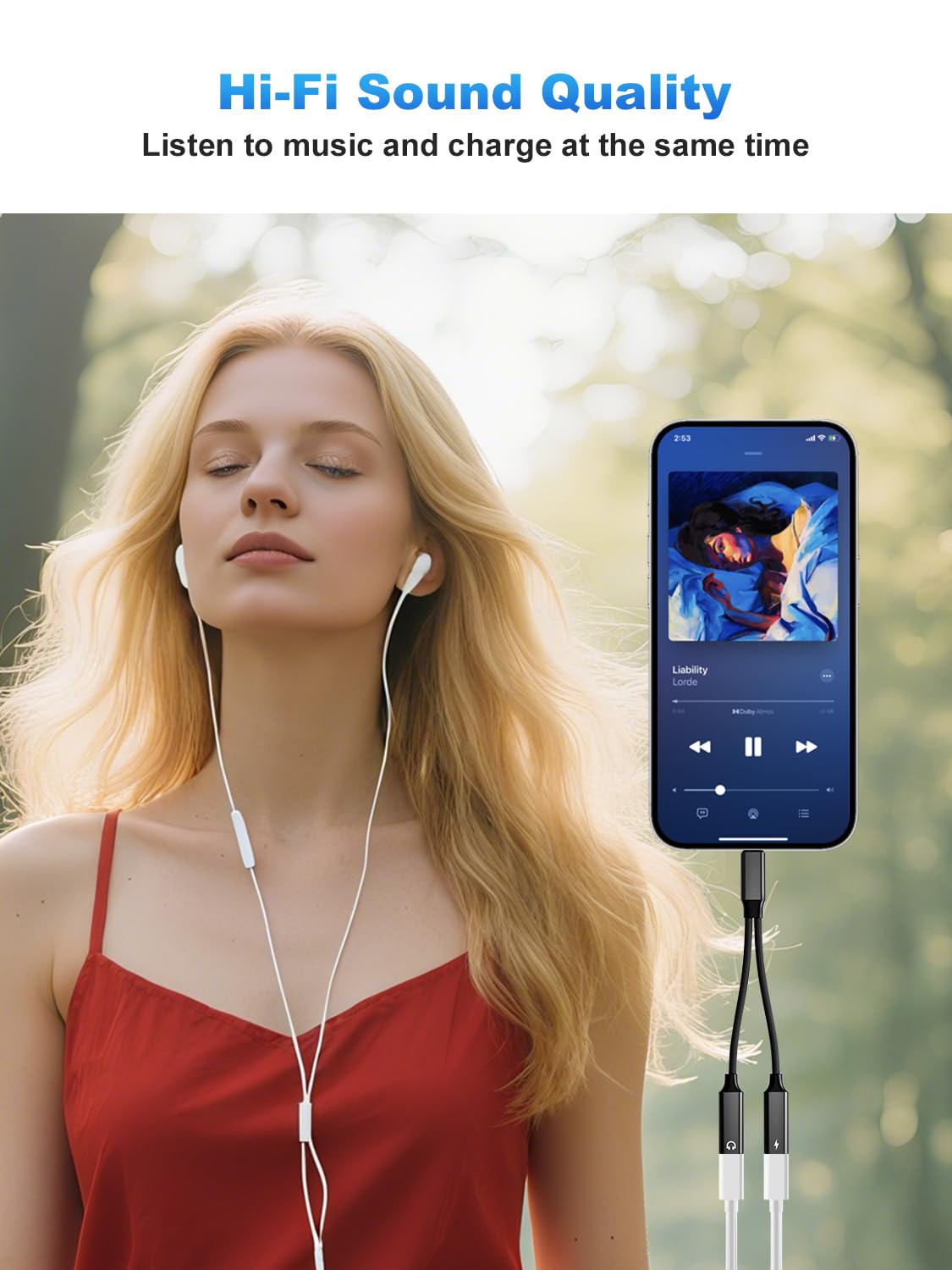 USB C Splitter 1 in 2 Out Dual USB C Type Headphone and Charger Audio Adapter, Hi-Fi Sound Quality Type C Headphone Adapter with PD 60W Fast Charging