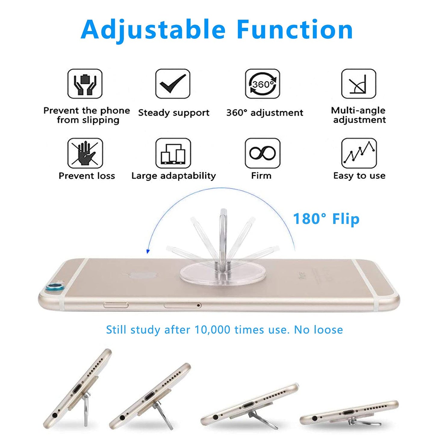 VOVIGGOL Cell Phone Ring Holder Stand 5 Pack, Transparent Phone Ring Holder Finger Kickstand 360° Degree Rotation Clear Phone Ring Grip Compatible