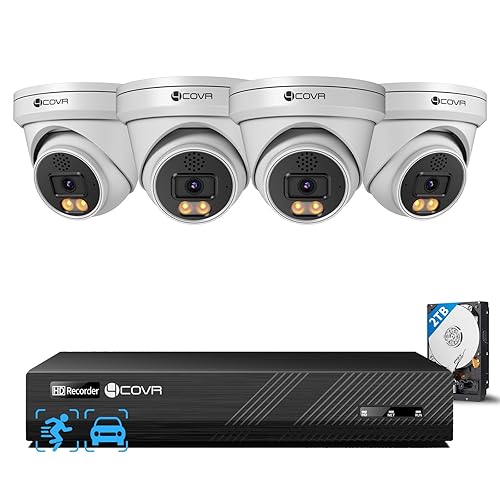 4COVR 12MP Security Camera System, 2-Way Audio, Person Vehicle Detection & Smart Dual Light Color Night Vision, 4X 12MP Dome PoE IP Camera IP67