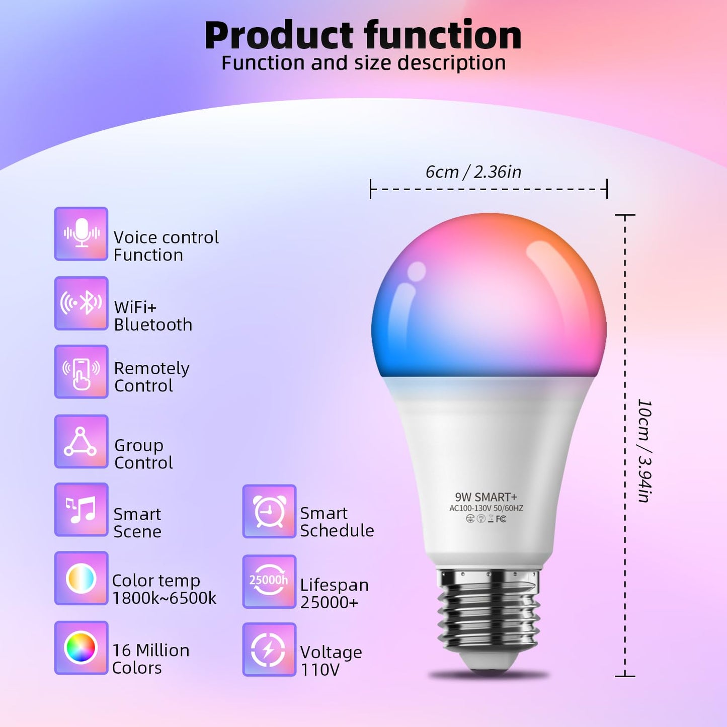 Nowepai Smart Light Bulbs with Remote, Color Changing Dimmable Multicolor LED Bulb, Works with Alexa & Google Home, 9W A19 E27 800LM WiFi Light Bulb