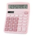 Podokas Office Calculators Desktop, 12-Digit Dual Power Cute Calculator with Large LCD Display Big Button for Office Home and School (Pink)
