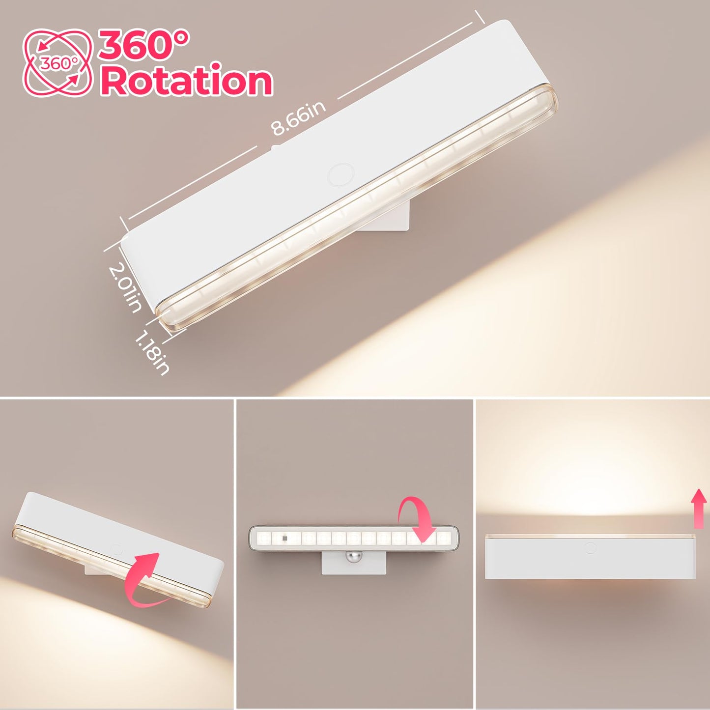Wireless Vanity Light for Mirror - 4000mAh Rechargeable Stick On Makeup Light with CCT Modes & Dimmable Brightness, Cordless Lamp for Mirror, Vanity