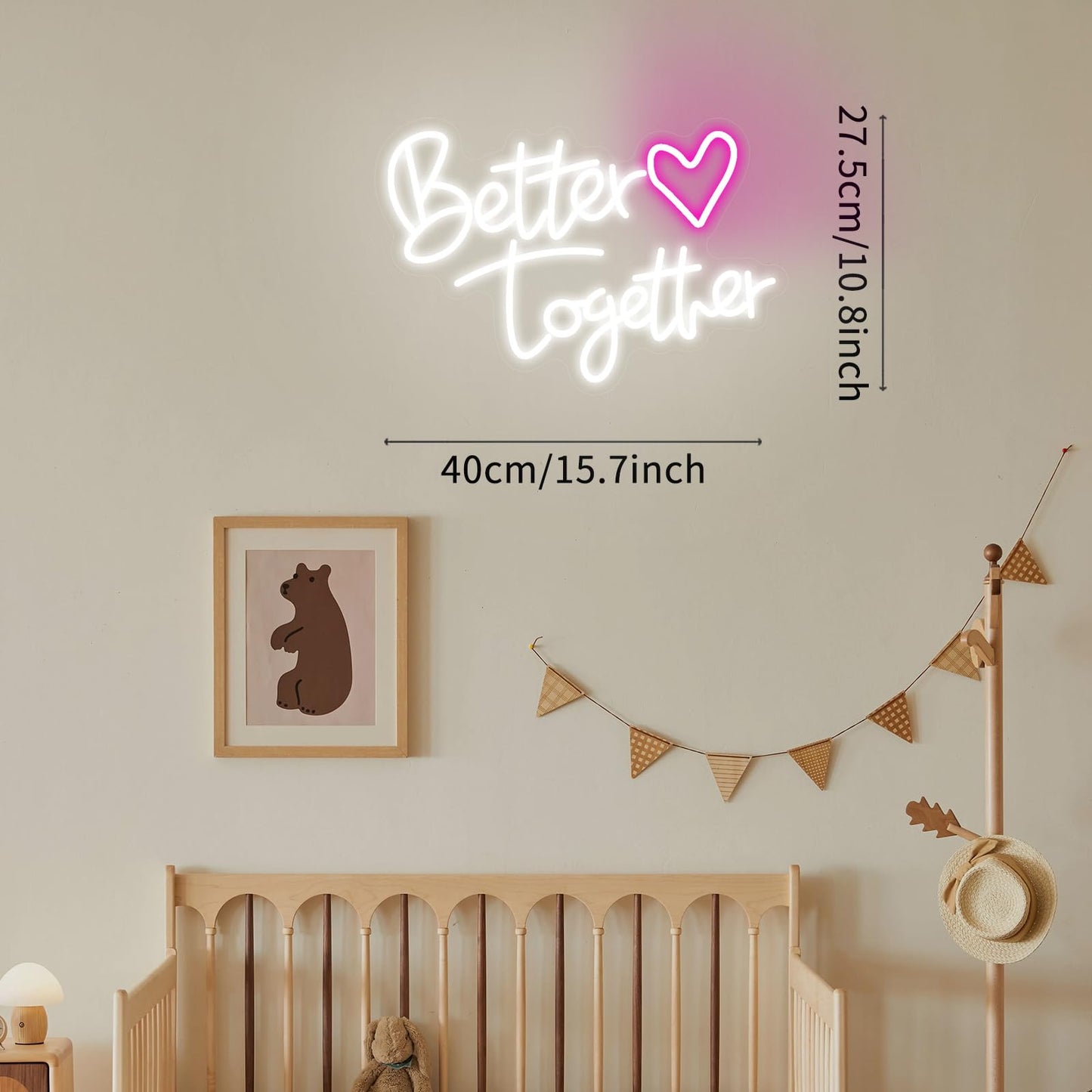 Neonawall Better Together White Letters LED Neon Sign - Dimmable USB Wall Art 10.8x15.7 Inches - Inspirational Home Decor for Living Room, Wedding