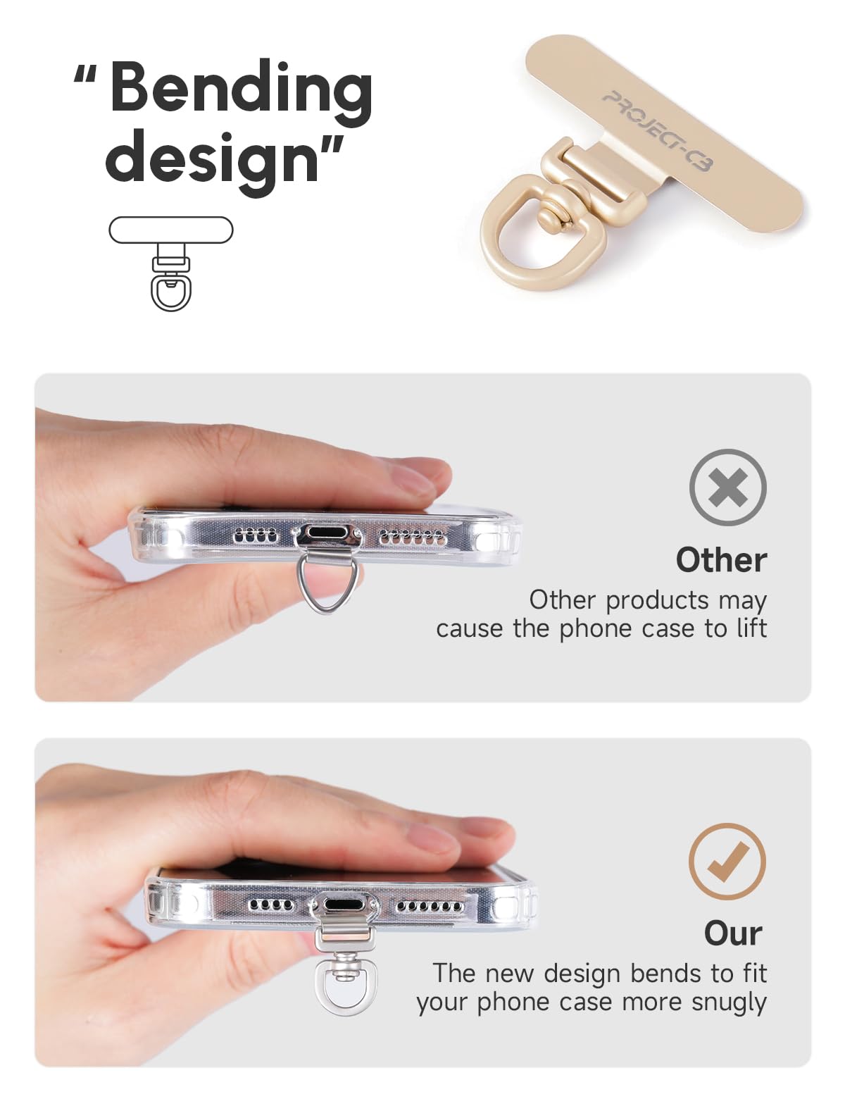 project-cb Phone Lanyard Tether Tab,Phone Strap Metal Patch,Universal Phone Lanyard Tether Patch Without Adhesive (Black)