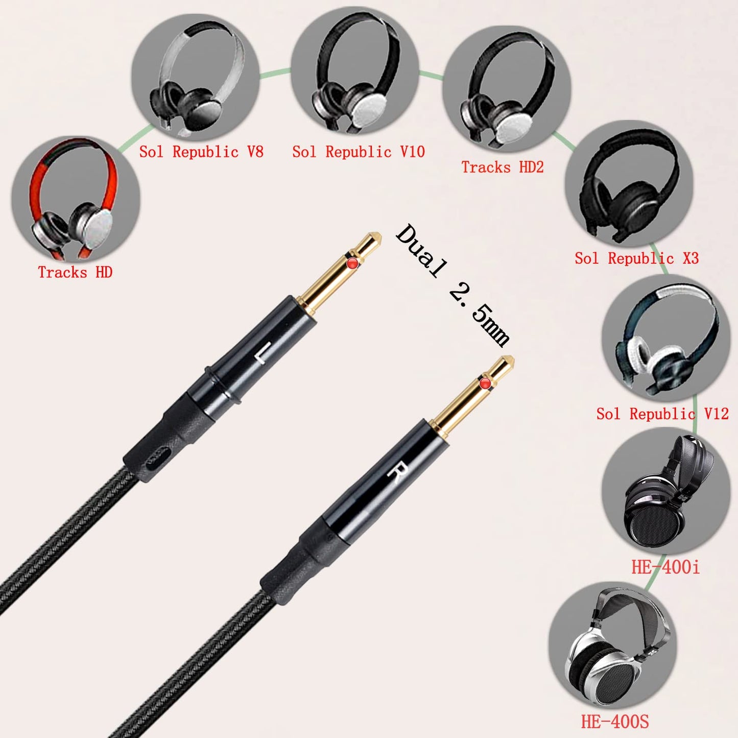 FAAEAL Audio Replacement Cable,Compatible for Sol Republic Master Tracks HD V8,V10,V12,Sol Republic X3,Hifiman HE400S,HE-400I,HE-400i…