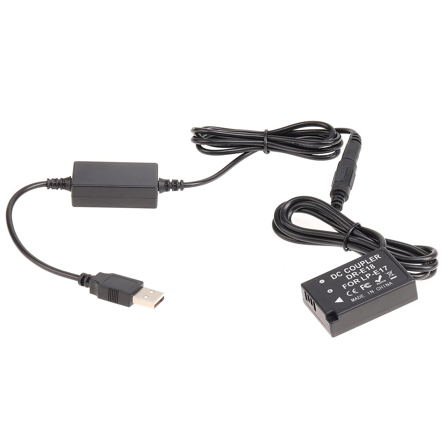 FocusFoto Full Decoded LP-E17 DR-E18 Dummy Battery DC Coupler + USB Power Supply Adapter Cable fit 5V 2A Power Bank for Canon EOS 77D 200D 800D 750D