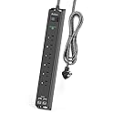 Surge Protector Power Strip - Extension Cord with Addtam 6 AC Outlets 4 USB (2 USB-C Ports), 1875W/15A, Flat Plug with Overload Surge Protection