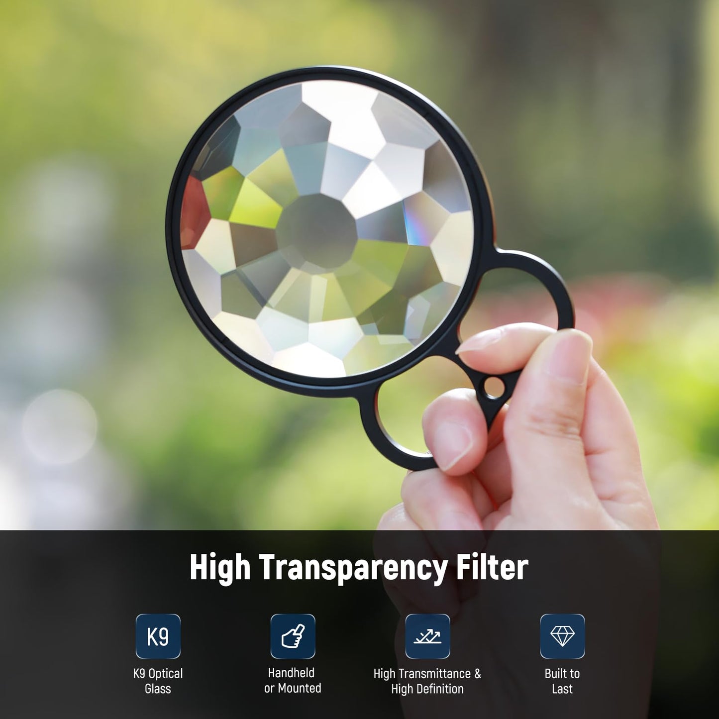 NEEWER 77mm Handheld Kaleidoscope Prism Lens Filter, Glass Prism Camera Lens Effect Filter with 2 Finger Handle, Multi Refraction, Variable Number