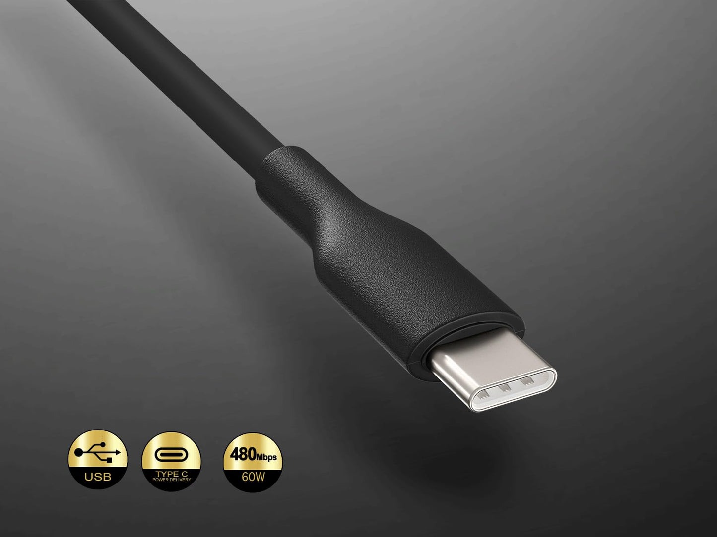 Cable Leader 1m Soft Silicone USB Cable USB C to USB C Cable, 60W, 480mbps, USB 2.0, Black