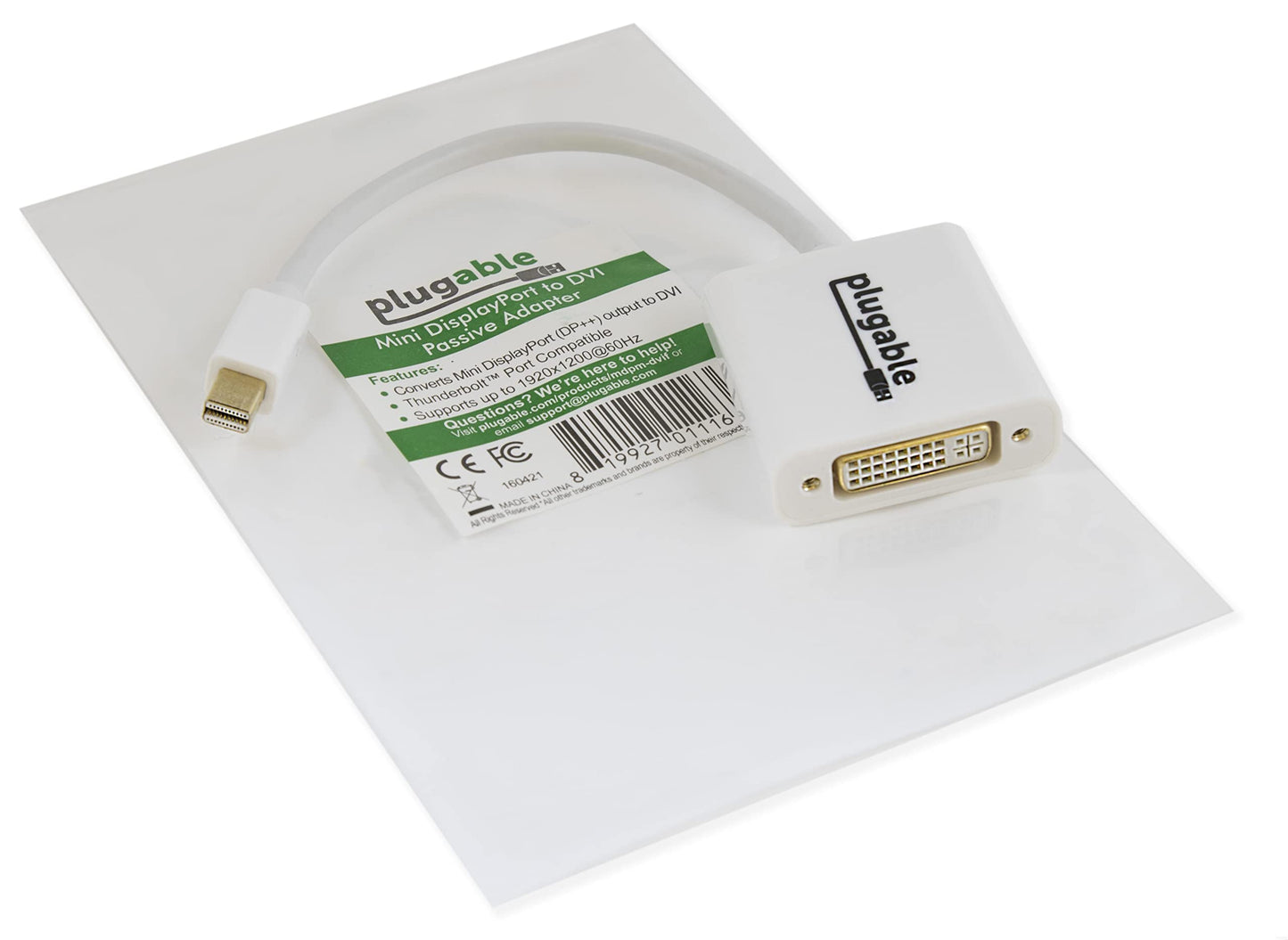 Plugable Mini DisplayPort (Thunderbolt 2) to DVI Adapter (Driverless, Supports Mac, Windows, Linux Systems and Displays up to 1920x1200@60Hz, Passive)
