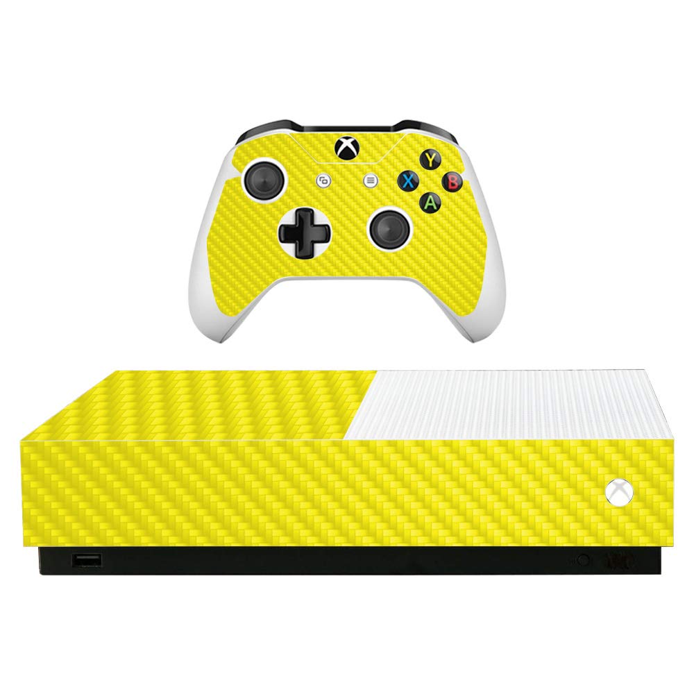 MightySkins Carbon Fiber Skin for Microsoft Xbox One S All-Digital Edition - Solid Yellow | ProtectiveTextured Carbon Fiber Finish | Easy to Apply